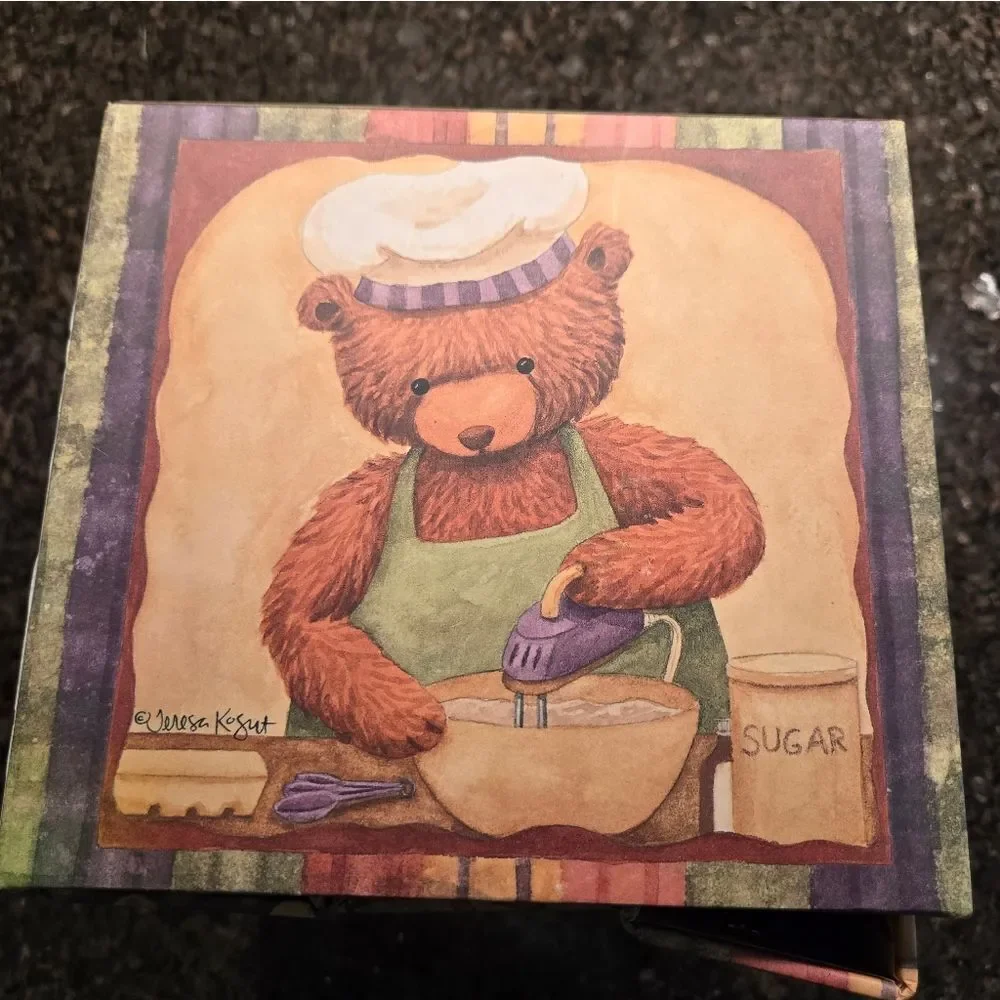 Colorful Recipe Box with Bear Design New